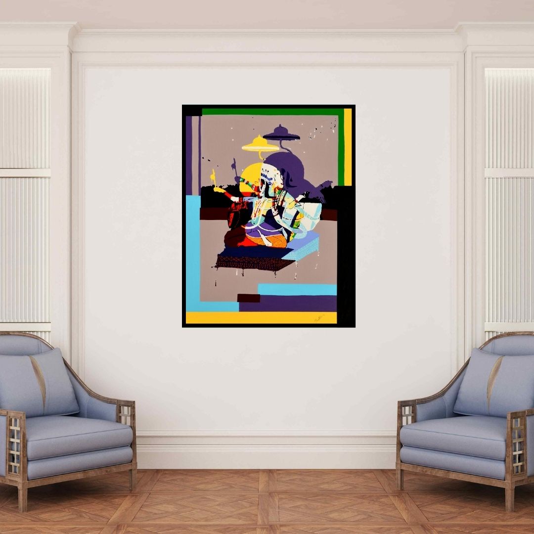 In-situ view of Niraja Bhuwal's 'Enjoying Yourself (Rhythmic Abstraction)' painting in a room