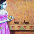 Figurative acrylic painting titled 'Enlighting', 24x48 inches, by artist Pravin Utge on Canvas