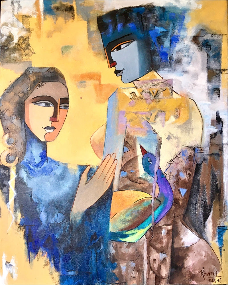 Entangled' figurative oil painting by artist Kavita Tambolkar, 30x24 inch, on canvas