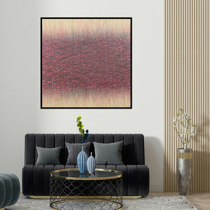 Satish Bhaisare's 'Entangled 1' painting visualized above a sofa in a contemporary room.