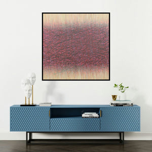 'Entangled 1' painting by Satish Bhaisare shown on a wall in a furnished room.
