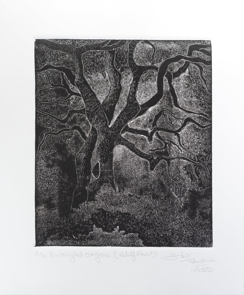 Entangled Origens' nature etching printmaking by artist Ankit Kushwaha, 8x6 inch, on paper