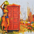 Figurative oil pastel painting titled 'Enter At Your Own Risk', 25x36 inches, by artist Tejinder Ladi  Singh on Paper
