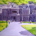 Place watercolor painting titled 'Entrance Of Ellora Caves', 22x15 inches, by artist Rahul Salve on Paper