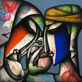 Entwined Heart 1' figurative acrylic-charcoal painting by artist Jagannath Paul, 36x36 inch, on canvas