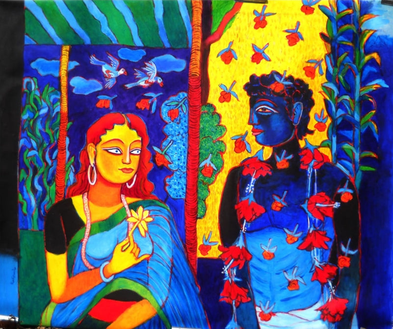 Episode Of Love' figurative acrylic painting by artist Kalipada Purkait, 30x36 inch, on canvas