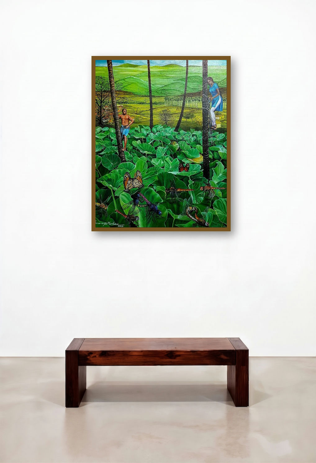 Equal (Rural Life in Harmony) by artist Anoop Mv displayed in a Japandi Foyer