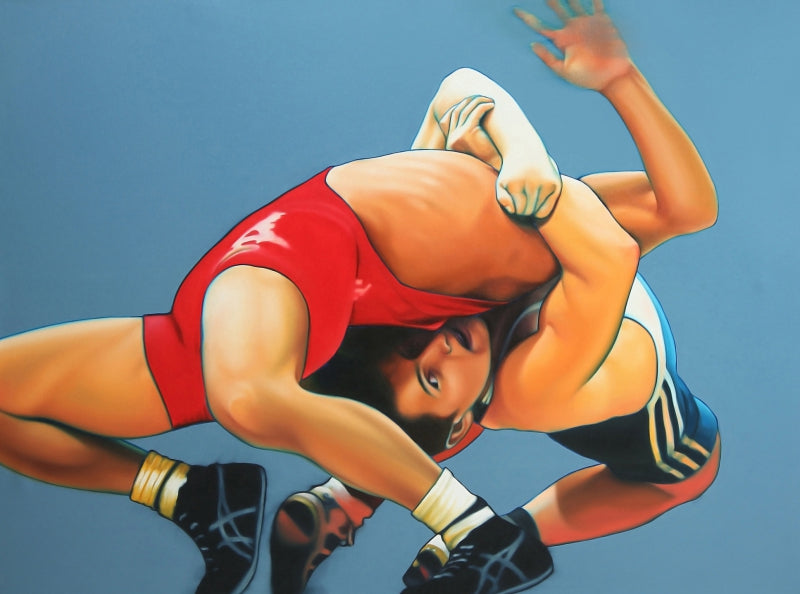 Equals 5' figurative oil painting by artist Abid Shaikh, 36x48 inch, on canvas