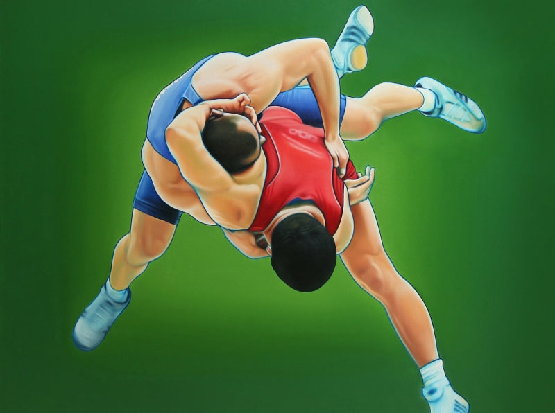 Equals 7' figurative oil painting by artist Abid Shaikh, 36x48 inch, on canvas