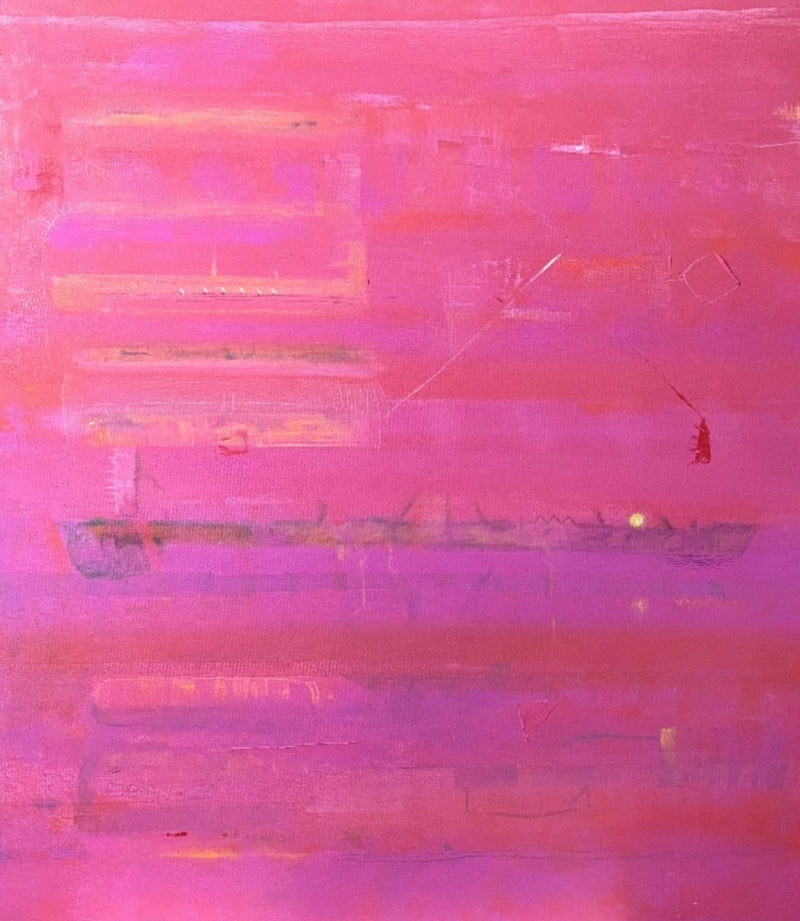 Equilibrium Of Pink Space Series 1' abstract acrylic painting by artist Prasad Mane, 42x32 inch, on canvas