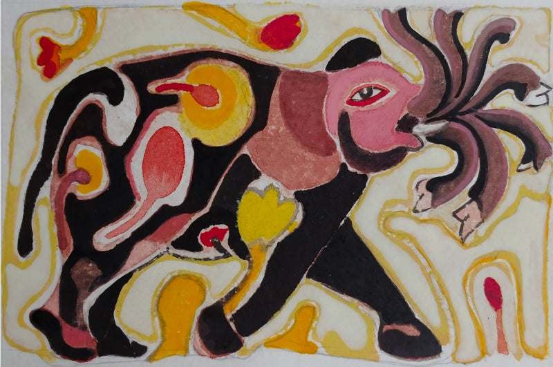 Erawat 2' animals watercolor painting by artist Rohit Joshi, 5x7 inch, on paper