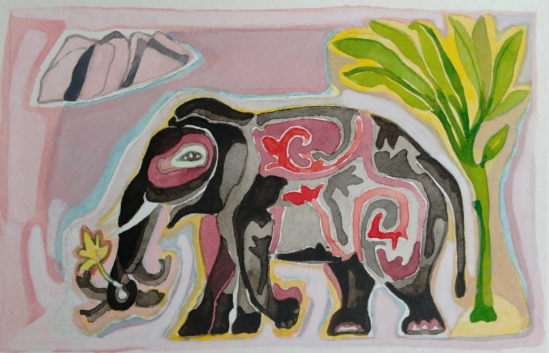 Erawat 3' animals watercolor painting by artist Rohit Joshi, 5x7 inch, on paper