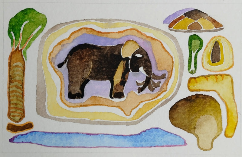 Erawat 4' animals watercolor painting by artist Rohit Joshi, 5x7 inch, on paper