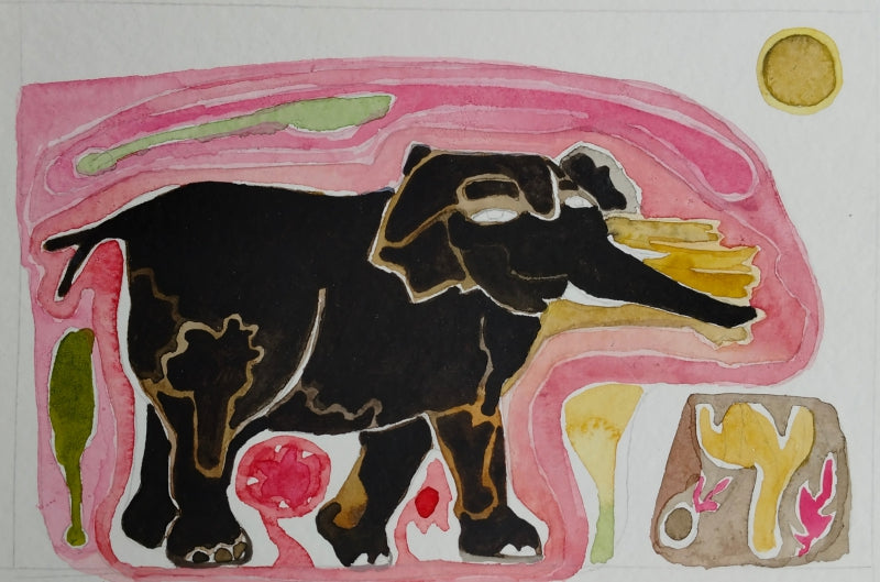 Erawat 5' animals watercolor painting by artist Rohit Joshi, 5x7 inch, on paper