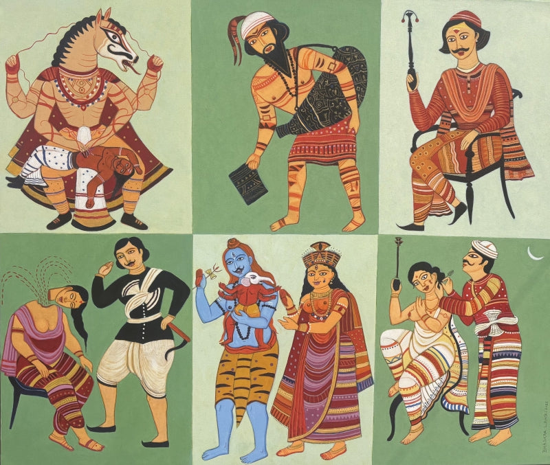 Essence Of Kalighat 2' religious acrylic painting by artist Bhaskar Lahiri, 36x42 inch, on canvas