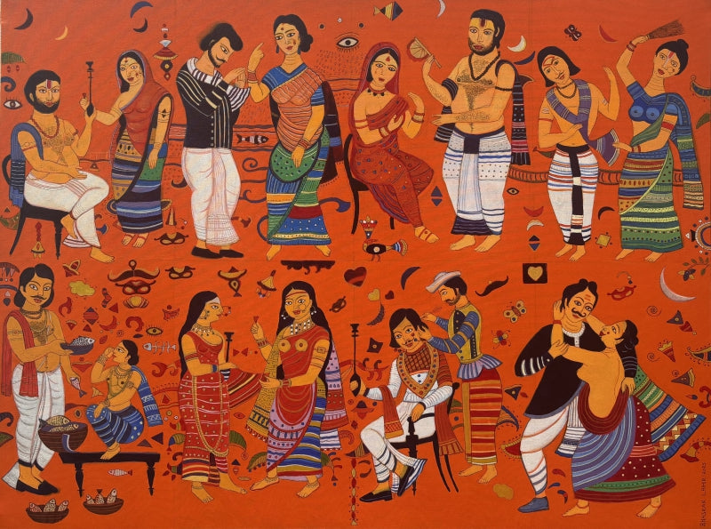 Essence Of Kalighat' religious acrylic painting by artist Bhaskar Lahiri, 36x48 inch, on canvas