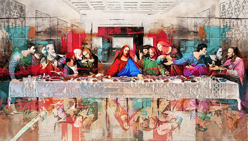 The Etermal Supper' religious mixed-media painting by artist Anil Kumar, 32x45 inch, on canvas