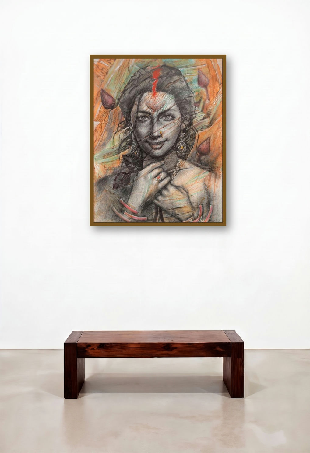 Eternal Beauty 2 by artist Darshan Sharma displayed in a Mid-Century Modern Hotel Lobby