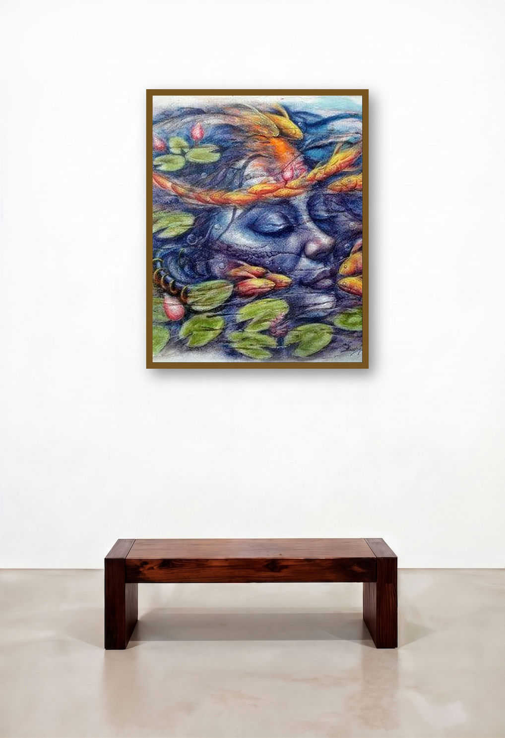 Eternal Beauty 3 (Submerged in Stillness) by artist Darshan Sharma displayed in a Luxury Library