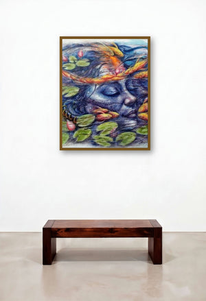 Eternal Beauty 3 (Submerged in Stillness) by artist Darshan Sharma displayed in a Luxury Library