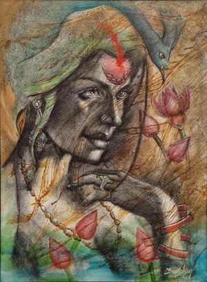 Eternal Beauty by Darshan Sharma, Original Oil Figurative Painting on Canvas, Medium Vertical Wall Art
