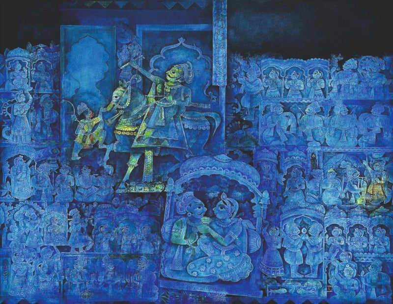 Eternal Blue Wedding' figurative acrylic painting by artist Ashish Bodade, 48x60 inch, on canvas