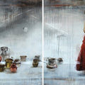 Eternal Feeling (Diptych)' figurative oil painting by artist Surabhi Gulwelkar, 36x72 inch, on canvas