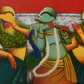 The Eternal Flute' figurative acrylic painting by artist Anupam Pal, 36x60 inch, on canvas