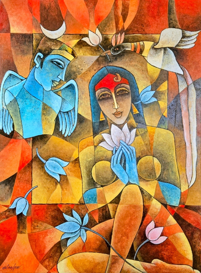 Eternal Frame' religious acrylic painting by artist Krishna Ashok, 40x30 inch, on canvas