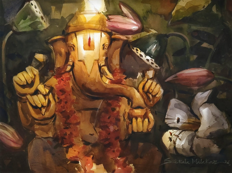 The Eternal Light Within 1' religious watercolor painting by artist Subrata Malakar, 22x30 inch, on paper
