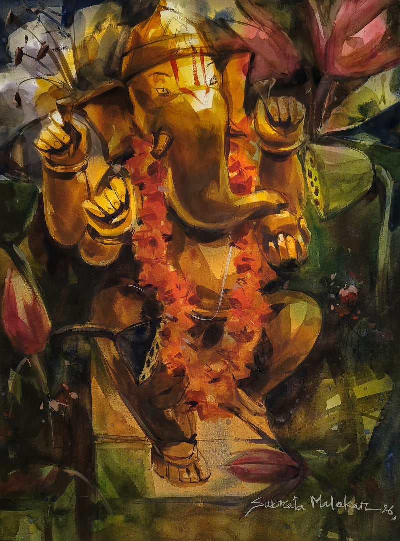 The Eternal Light Within 2' religious watercolor painting by artist Subrata Malakar, 30x22 inch, on paper