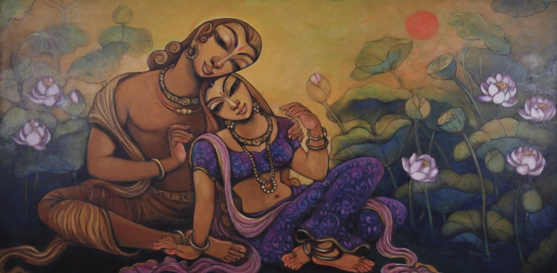Eternal Love 1' religious acrylic painting by artist Manisha Srivastava, 36x72 inch, on canvas
