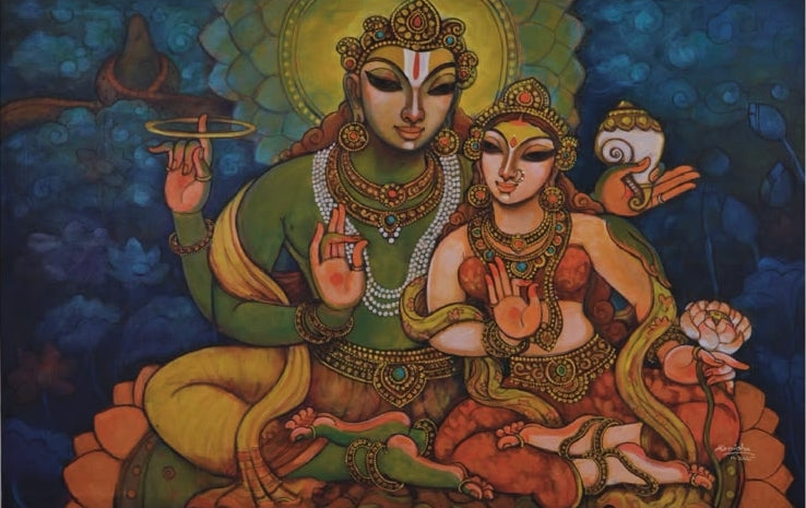 Eternal Love 2' religious acrylic painting by artist Manisha Srivastava, 36x72 inch, on canvas