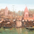 'Eternal Rhythms Of Banaras' religious oil painting by artist Purnendu Mandal, 48x60 inch, on canvas