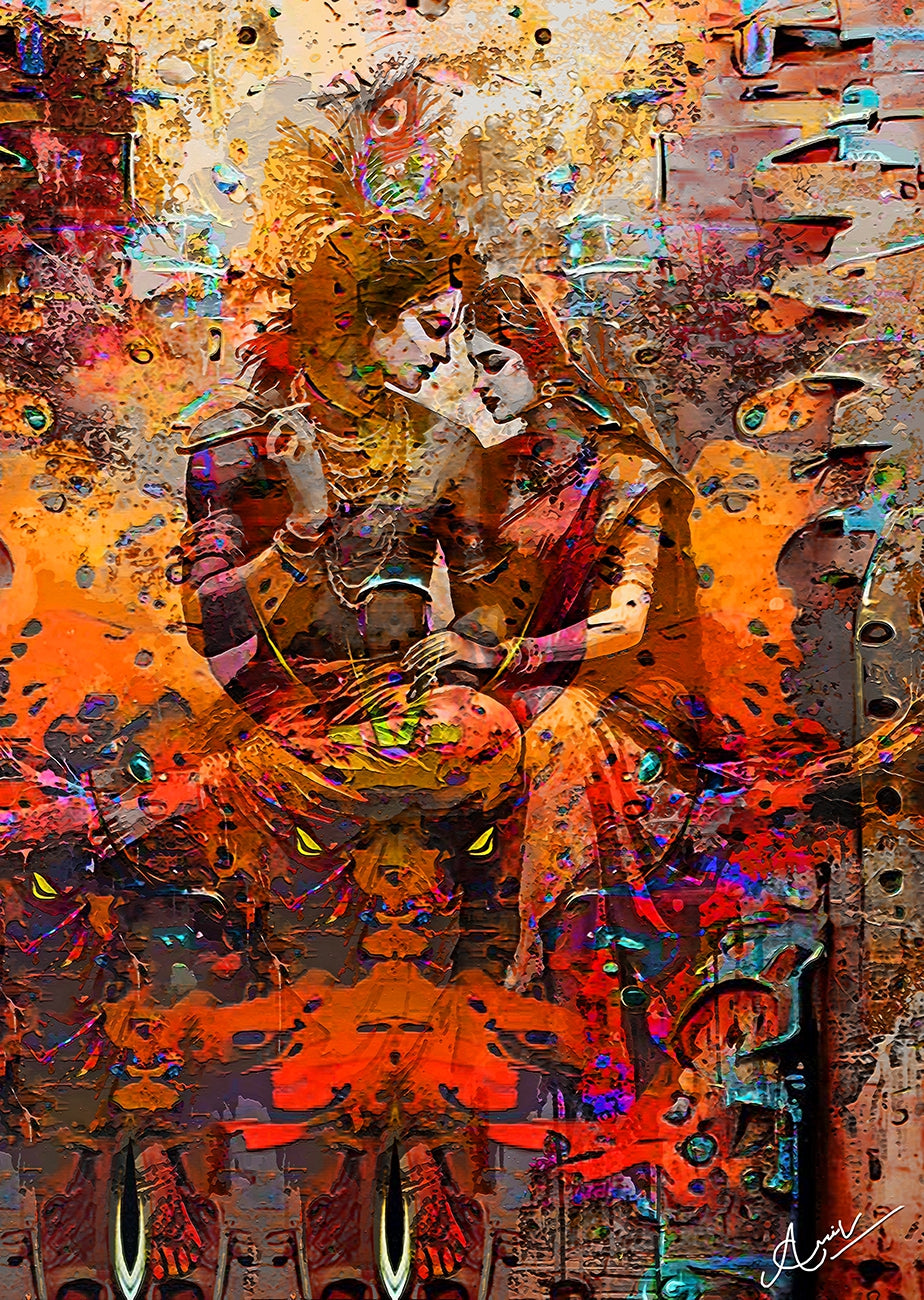 Eternal Union' religious mixed-media painting by artist Anil Kumar, 45x32 inch, on canvas