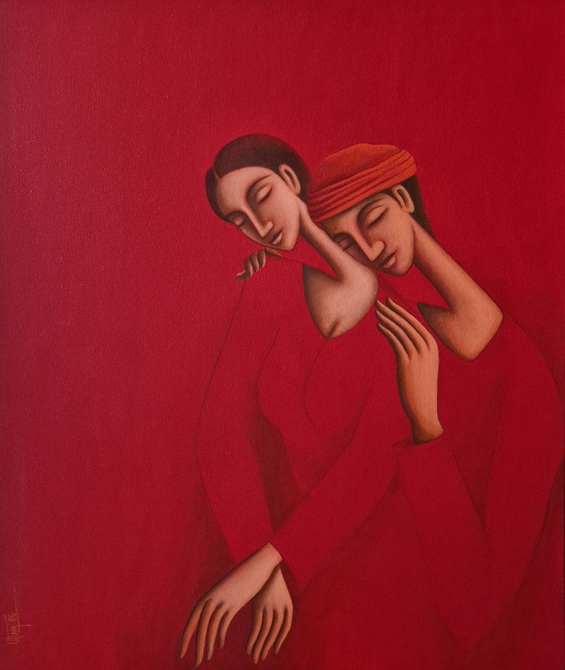 'Etherial Dreams' figurative acrylic painting by artist Uttam Bhattacharya, 36x30 inch, on canvas