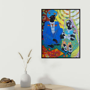 Anuradha Thakur's 'Ethnic Serendipity 148 (Adorning the Bride)' painting visualized above a sofa in a contemporary room.