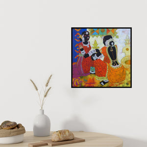 In-situ view of Anuradha Thakur's 'Ethnic Serendipity 160 (Women with Bangles)' painting in a room