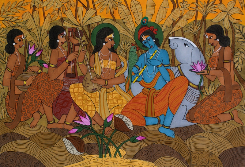 The Etrenal Raga' religious acrylic painting by artist Chetan Katigar, 39x57 inch, on canvas