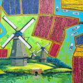 Europe Series Windmill Amsterdam' cityscape acrylic painting by artist Anand Bekwad, 48x72 inch, on canvas