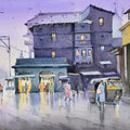 Cityscape watercolor painting titled 'Evening At Nashik', 15x22 inches, by artist Ambadas Nagpure on Paper