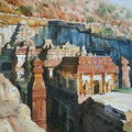 'Evening At Ellora Caves' religious watercolor painting by artist Abhijit Jadhav, 24x30 inch, on paper
