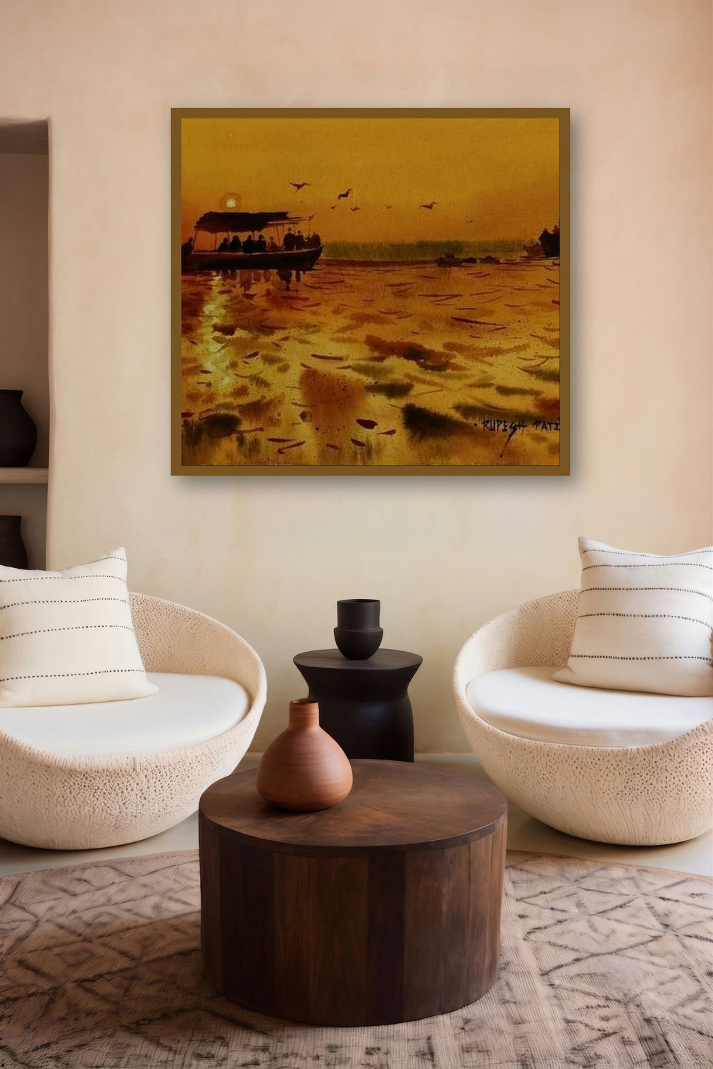 Evening Glory (Golden Hour**) by artist Rupesh Patil displayed in a Luxury gallery