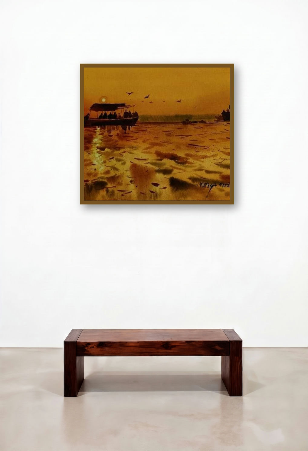 Evening Glory (Golden Hour**) by artist Rupesh Patil displayed in a Coastal Reception Area