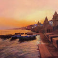 Religious acrylic painting titled 'Evening In Ghat', 22x30 inches, by artist Atif Pachapuri on Canvas