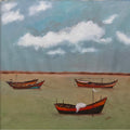'An Evening At The Shore' seascape acrylic painting by artist Anumitra Basu Mandal, 20x20 inch, on canvas