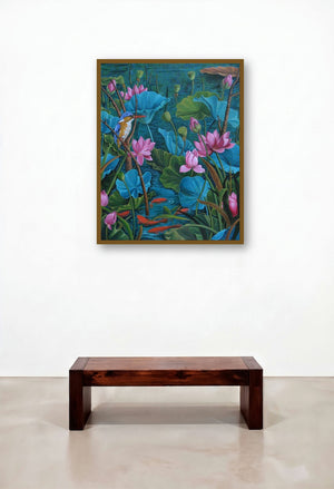 Evening Song 1 (Serene Sanctuary) by artist Vani Chawla displayed in a Traditional Bedroom