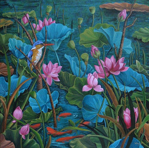 Evening Song 1 (Serene Sanctuary) by Vani Chawla, Original Acrylic Nature Painting on Canvas, Medium Square Wall Art