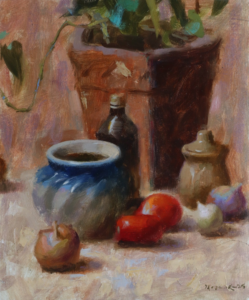 Everyday Things' still-life oil painting by artist Rohan Daithankar, 14x11 inch, on linen