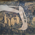 Eviction 3' figurative mixed-media painting by artist Krishnapada Maity, 27x40 inch, on paper